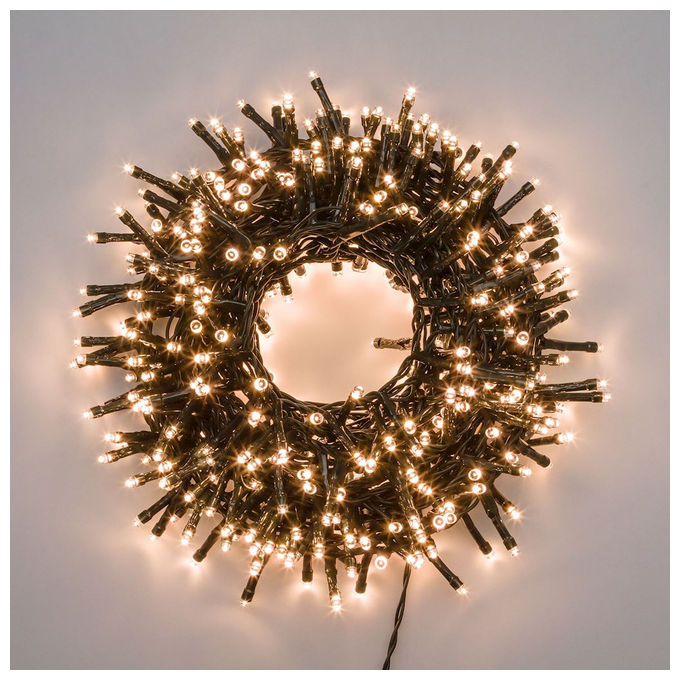 Lotti 34808 Catena Nastro Minicluster 1000 LED Bianco Caldo 5mm 8 Giochi Timer 20,5 m colore Verde
