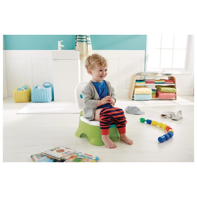 Fisher-Price DLT00 Vasino Sgabellino del Re 3 in 1 con Musica Riduttore WC Sgabellino colore Blu Verde Bianco