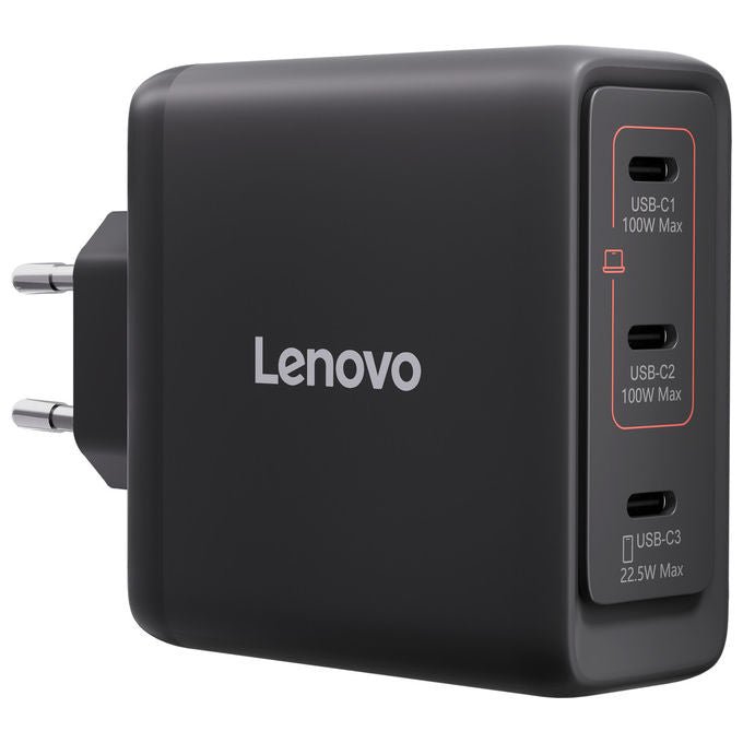 Lenovo 40AW100BEU Caricabatterie 100W GaN 3 porte USB-C universale colore Nero