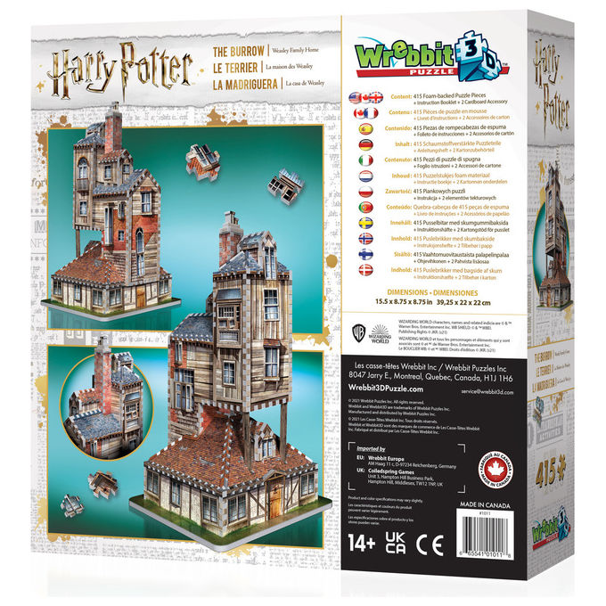 Wrebbit 3D W3D-1011 Harry Potter La Tana Weasley Family Home Puzzle 3D 415 pezzi Multicolore