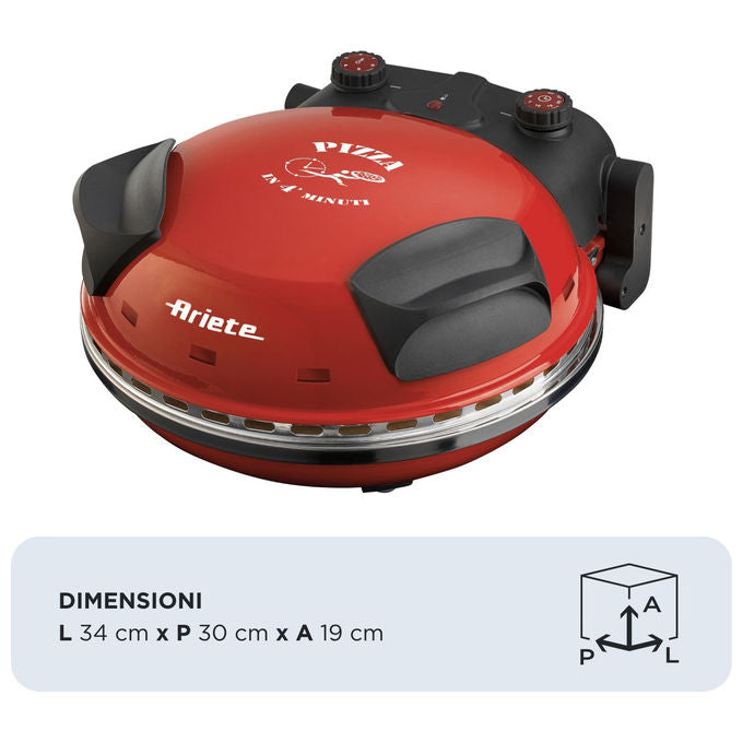 Ariete 909 Forno Pizza Elettrico Pietra Refrattaria 32 cm 1200 W 400 °C Timer 30 min colore Rosso