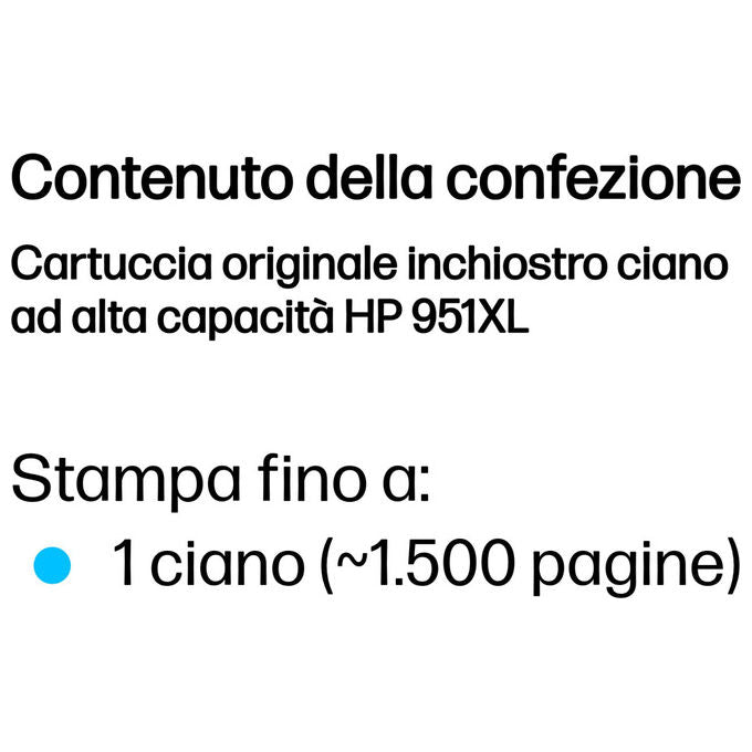 HP CN046AE 951XL Cartuccia Originale Inchiostro a Pigmento Alta Capacita' 1500 pagine 24 ml colore Ciano