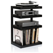 Norstone ESSE HI-FI VINYL Mobile Hi-Fi 3 Ripiani Capacita' 90 Vinili Struttura Acciaio colore Nero Satinato Noce