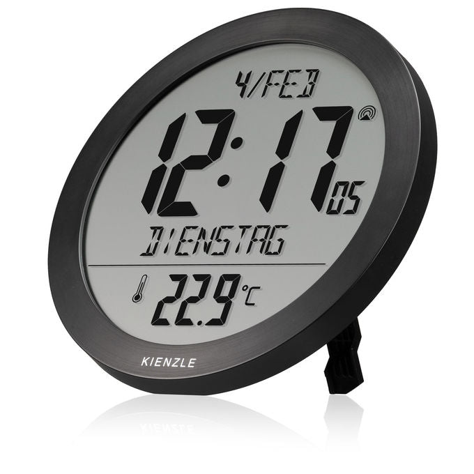 Kienzle 15360 Orologio da Parete Radiocontrollato con Temperatura Interna e Doppia Sveglia colore Nero