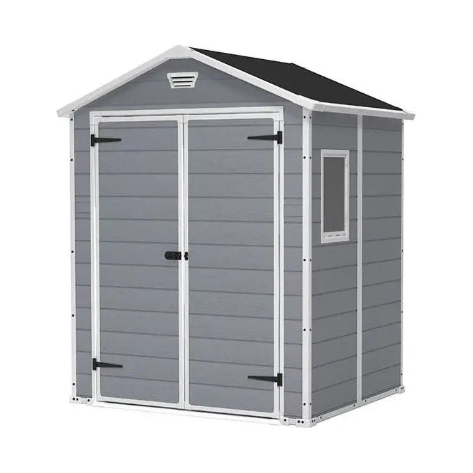 Keter Kit Casetta Manor 6x5 Grigia misure 185x152x226H con Appendi Attrezzi Porta Bici e Scaffale