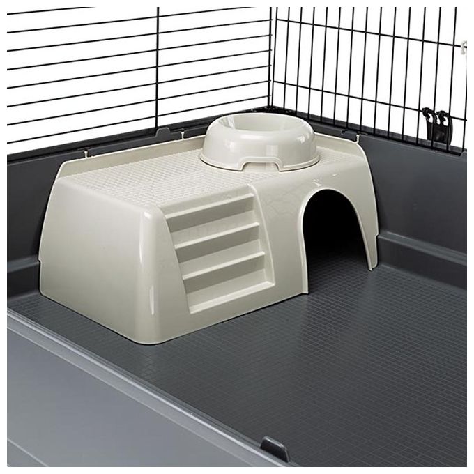 FERPLAST Gabbia Roditori RABBIT 140 per Conigli, Cavie, Porcellini d'India, in Metallo, Accessori inclusi:  Mangiatoie, Beverini, Ciotole, Casette, Rampa di accesso dall'esterno. 140x71xh51cm