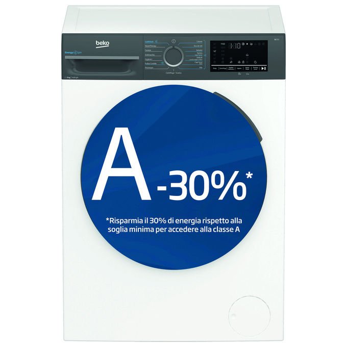 Beko 7004240048 b300 Lavatrice Caricamento frontale 9 Kg 1400 rpm Classe A-30% Inverter Touch EnergySpin Vapore (60x58x84.5 cm) colore Bianco