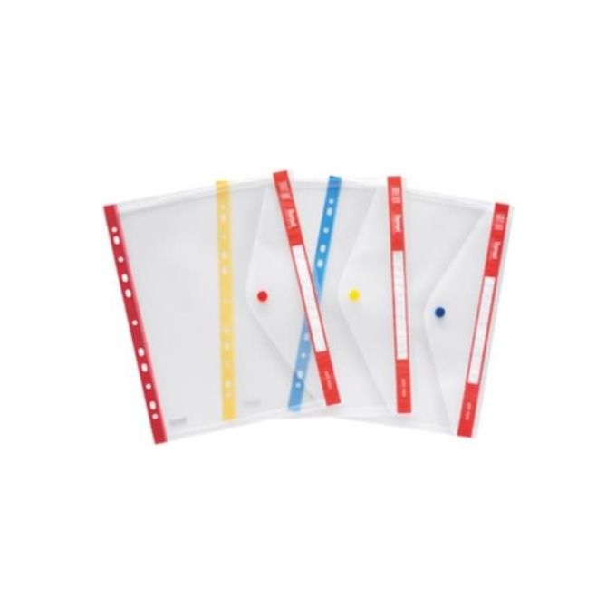 Plastidea Confezione 5 Buste Perforate Universali con Bottone Blu