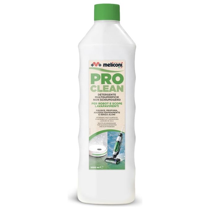 Meliconi 8006023347520 Pro Clean Detergente Pavimenti per Scope Elettriche e Robot 1000 ml Multisuperficie Non Schiumogeno Senza Aloni Asciuga Subito Ingredienti Naturali colore Multicolore