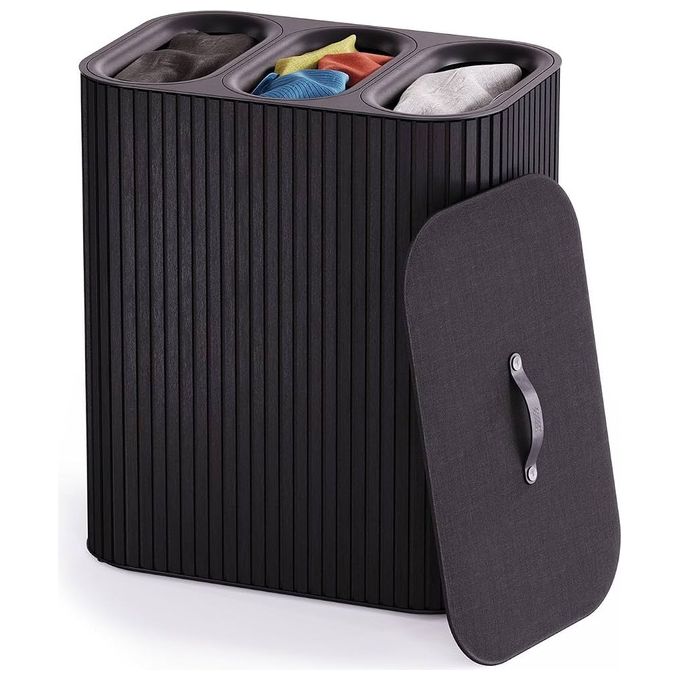 Joseph Joseph 5000007 Tota Trio Luxe Cesto per il bucato 90 L con 3 scomparti in bambu' e sacchetti in cotone rimovibili colore Nero