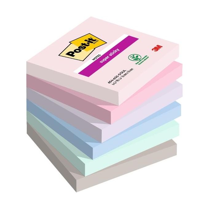 Post-it Confezione 6 Super Sticky 76x76mm 6x90 Fogli Soulful
