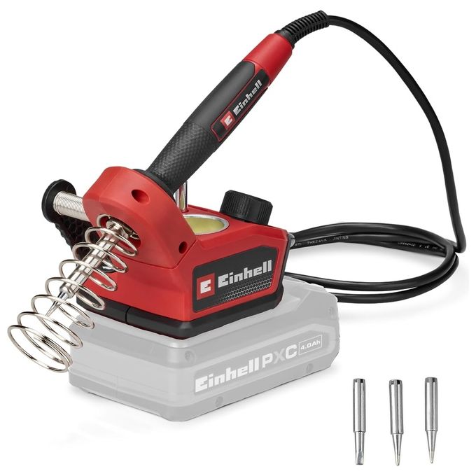 Einhell Saldatore a batteria Einhell TE-SI 18-480 Li E - Solo Power X-Change (18 V, 200 °C - 480 °C, per saldatura dolce, display LCD, con 2 punte a punti, 1 punta piatta e stagno per saldatura)