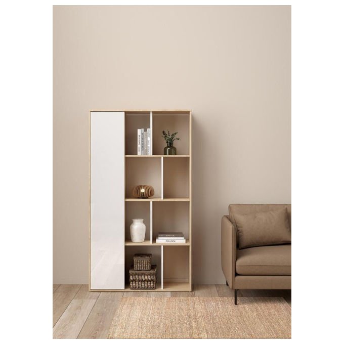 Tvilum 71739HLUU Libreria Maze con 1 Anta 3 Ripiani in Legno colore Bianco e Rovere