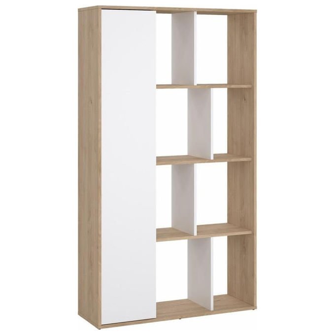 Tvilum 71739HLUU Libreria Maze con 1 Anta 3 Ripiani in Legno colore Bianco e Rovere
