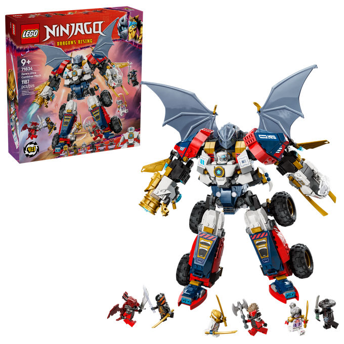 LEGO 71834 NINJAGO Mech Ultra Combinatore di Zane Set da Costruzione 4 in 1 con 6 Minifigure e 1187 Pezzi colore Multicolore