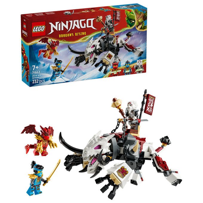 Lego 71863 NINJAGO Zilvar e Grimtak la Bestia Drago Set da costruzione 232 pezzi 3 Minifigure per bambini da 7 anni