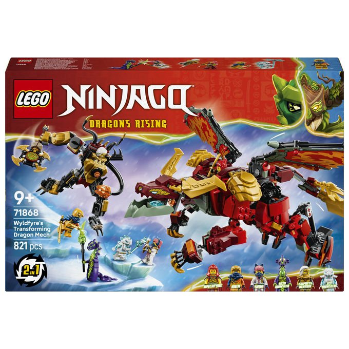 Lego 71868 Ninjago Mech Drago Mutaforma di Wyldfyre Set da Costruzione 2 in 1 Dragons Rising 821 pezzi 6 Minifigure 9+