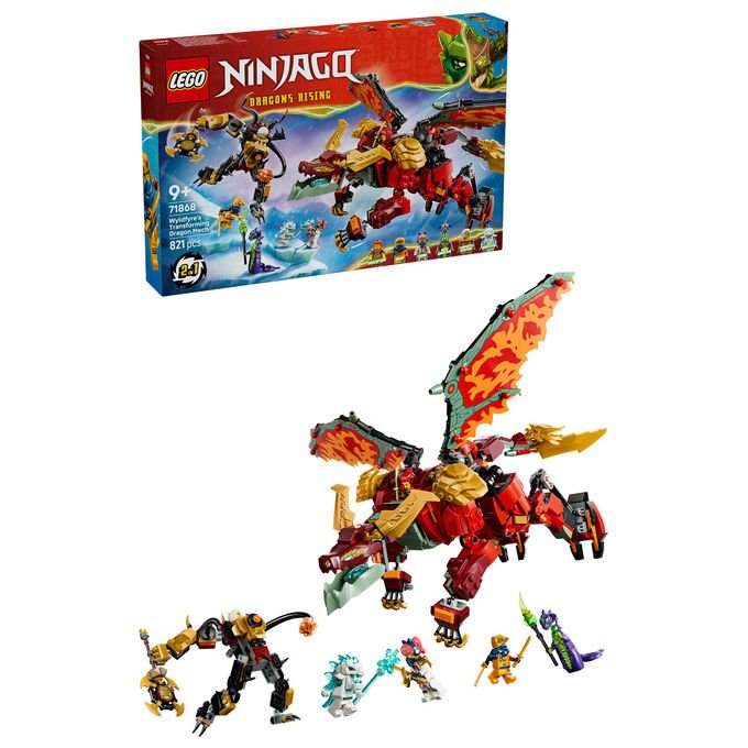 Lego 71868 Ninjago Mech Drago Mutaforma di Wyldfyre Set da Costruzione 2 in 1 Dragons Rising 821 pezzi 6 Minifigure 9+