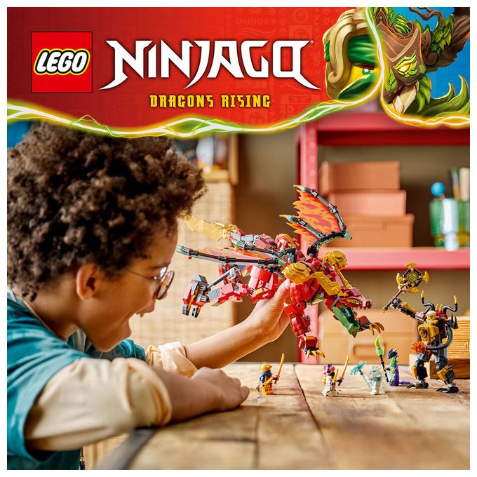 Lego 71868 Ninjago Mech Drago Mutaforma di Wyldfyre Set da Costruzione 2 in 1 Dragons Rising 821 pezzi 6 Minifigure 9+