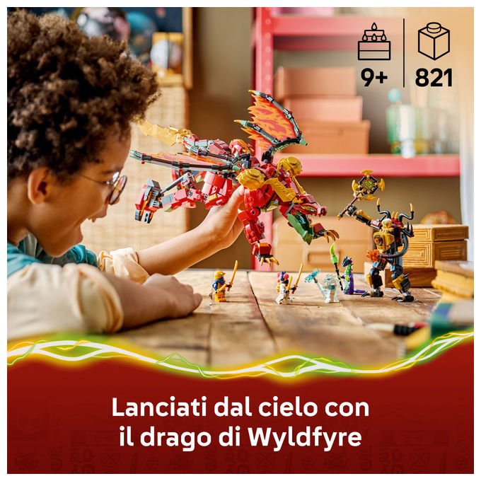 Lego 71868 Ninjago Mech Drago Mutaforma di Wyldfyre Set da Costruzione 2 in 1 Dragons Rising 821 pezzi 6 Minifigure 9+