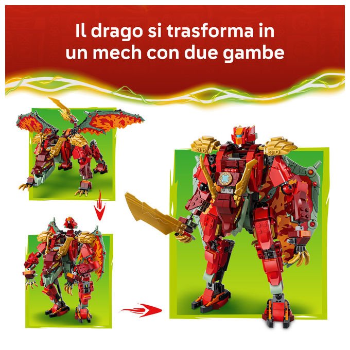 Lego 71868 Ninjago Mech Drago Mutaforma di Wyldfyre Set da Costruzione 2 in 1 Dragons Rising 821 pezzi 6 Minifigure 9+