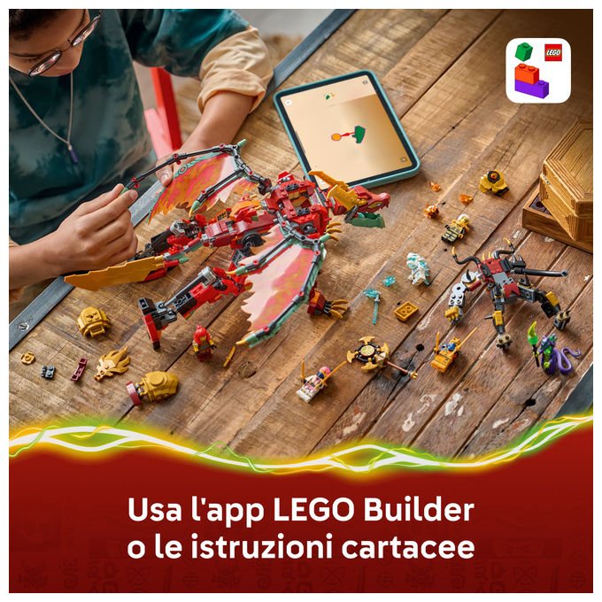 Lego 71868 Ninjago Mech Drago Mutaforma di Wyldfyre Set da Costruzione 2 in 1 Dragons Rising 821 pezzi 6 Minifigure 9+
