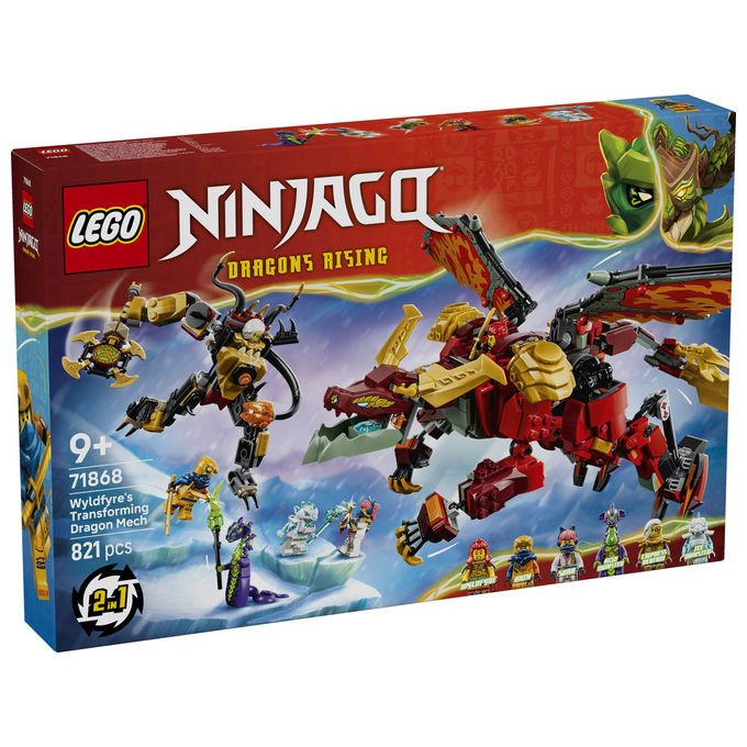 Lego 71868 Ninjago Mech Drago Mutaforma di Wyldfyre Set da Costruzione 2 in 1 Dragons Rising 821 pezzi 6 Minifigure 9+