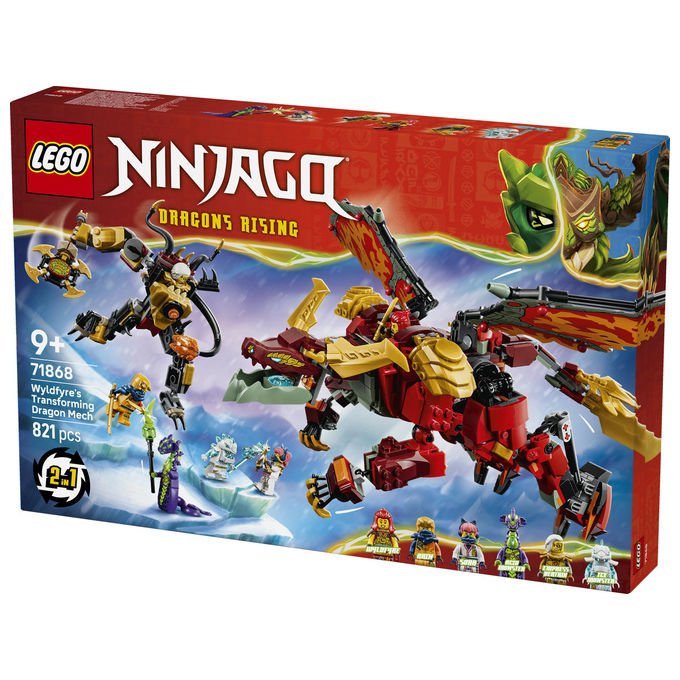 Lego 71868 Ninjago Mech Drago Mutaforma di Wyldfyre Set da Costruzione 2 in 1 Dragons Rising 821 pezzi 6 Minifigure 9+