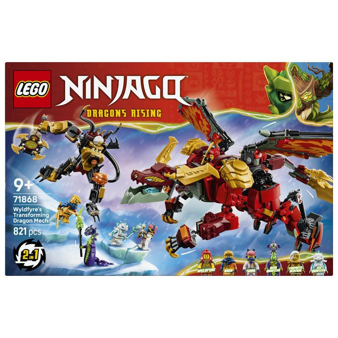 Lego 71868 Ninjago Mech Drago Mutaforma di Wyldfyre Set da Costruzione 2 in 1 Dragons Rising 821 pezzi 6 Minifigure 9+