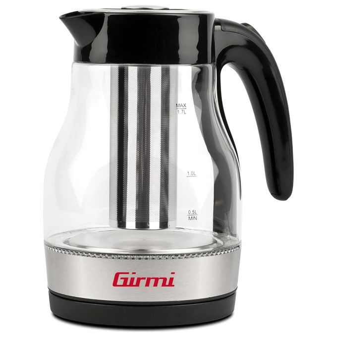 Girmi BL51 Bollitore e Tisaniera 2200 W Capacita' 17 Litri Caraffa graduata in Vetro Filtro inox per te' e tisane Rotazione 360° Interruttore di accensione Nero