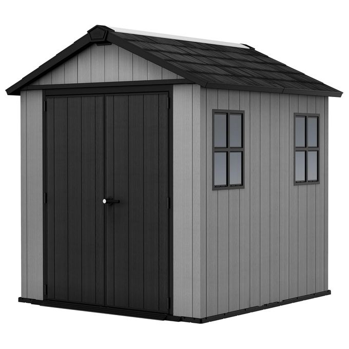 Keter 273218 Newton Plus 757-775 Casetta da Giardino in Resina EVOTECH+ 4 m² Doppia Porta 2 Finestre Lucernario Pavimento Incluso colore Grigio