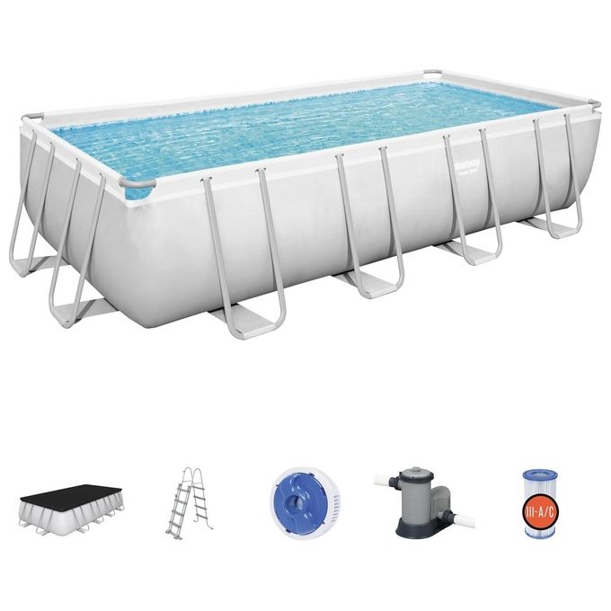 Bestway 56465-3 Set Piscina Fuori Terra Power Steel Rettangolare da 549x274x122 cm