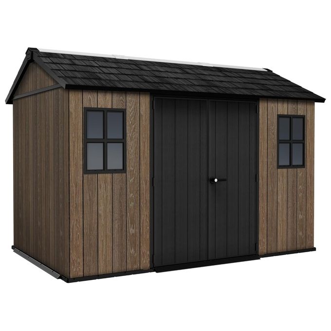 Keter 263098 Signature Apex Casetta da Giardino in Resina 350x230x246 cm 6,8 m² Tetto a Due Falde Pavimento Incluso colore Walnut