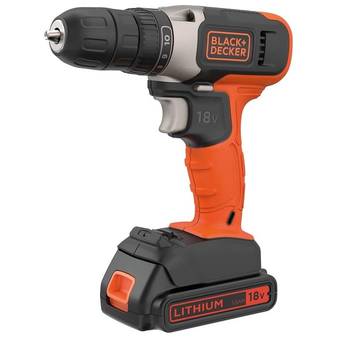 Black + Decker Trapano Avvitatore 18V Litio Compatto e Leggero 1 Batteria