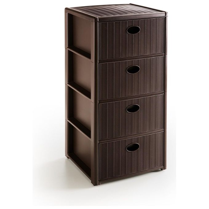 Stefanplast 3860529 Elegance Cassettiera 4 Cassetti Effetto Rattan Colore Moka