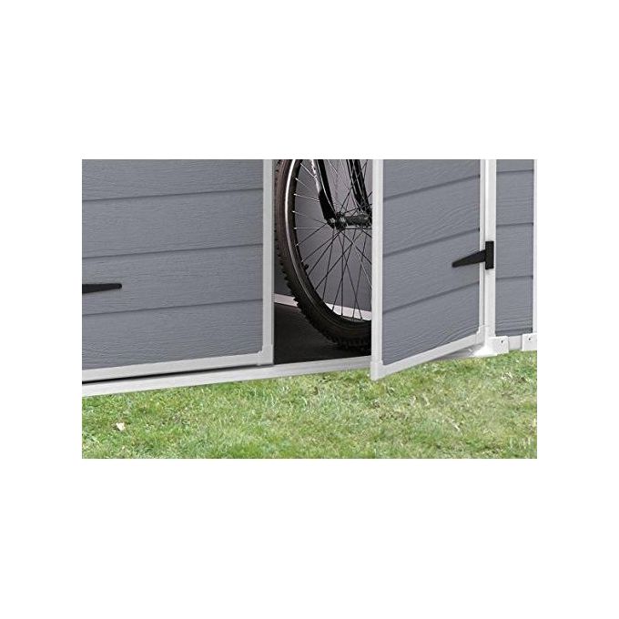 Keter K203521 Manor 6x5 Casetta da Giardino in Resina Doppia Porta Finestra Laterale Pavimento Incluso 185x152x226 cm colore Grigio