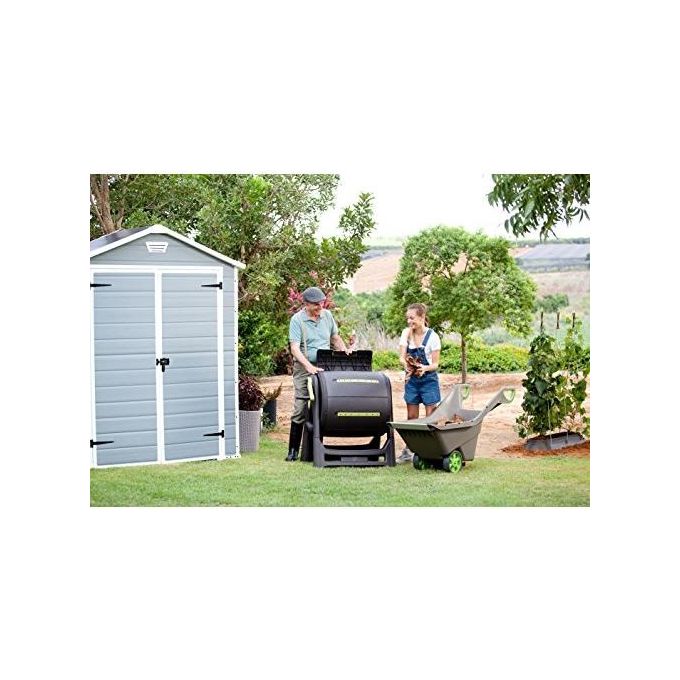 Keter K203521 Manor 6x5 Casetta da Giardino in Resina Doppia Porta Finestra Laterale Pavimento Incluso 185x152x226 cm colore Grigio