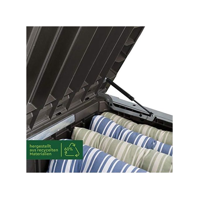 Keter 17197729 Rockwood Baule da Giardino in Resina 570 L Panca Esterna Pistoni a Gas colore Marrone