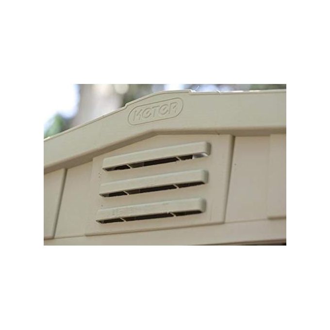 Keter K209871 Factor Casetta da Giardino in Resina 256.5x182x243 cm Pavimento Incluso 2 Mensole colore Beige