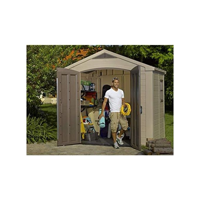 Keter K209871 Factor Casetta da Giardino in Resina 256.5x182x243 cm Pavimento Incluso 2 Mensole colore Beige
