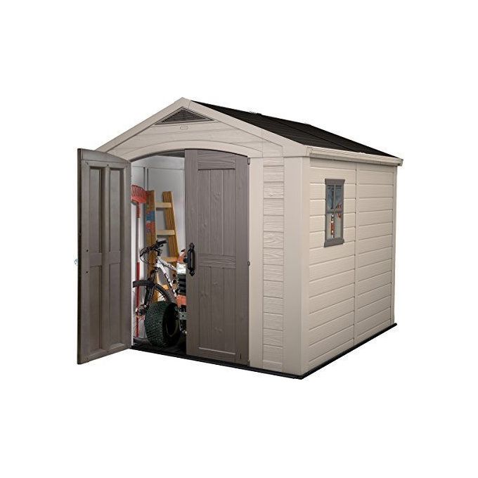 Keter K209875 Factor Casetta da Giardino in Resina 256.5x255x243 cm Pavimento e Mensole Incluse colore Beige