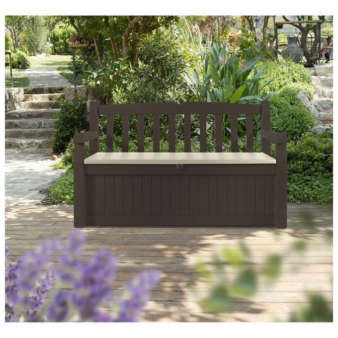 Keter Cassapanca Eden Bench in Resina 140x60x84h 265 lt Marrone-Beige per Arredo Giardino