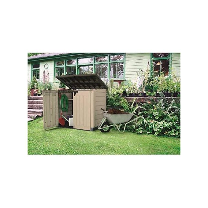 Keter 17199416 Store-It-Out MAX Portattrezzi da Esterno in Resina 1200 L con Pavimento incluso Chiudibile a Chiave colore Beige