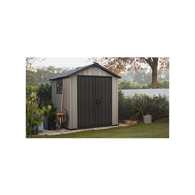 Keter OAKLAND 757 Casetta da Giardino in Resina DUOTECH Doppia Porta Pavimento Incluso 229x223x242 cm colore Grigio