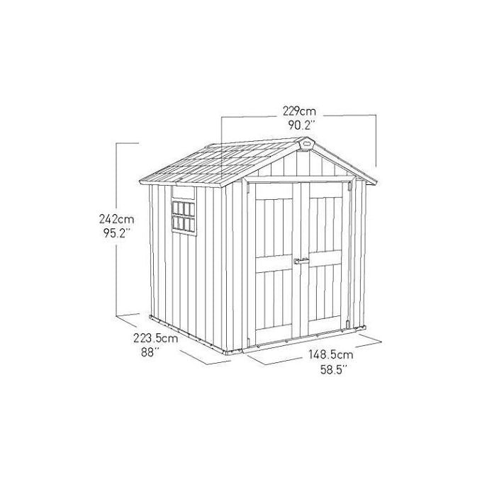 Keter OAKLAND 757 Casetta da Giardino in Resina DUOTECH Doppia Porta Pavimento Incluso 229x223x242 cm colore Grigio