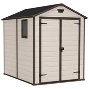Keter 228439 Manor 6x8 Casetta da Giardino in Resina Effetto Legno Pareti Doppio Strato Pavimento Incluso colore Beige
