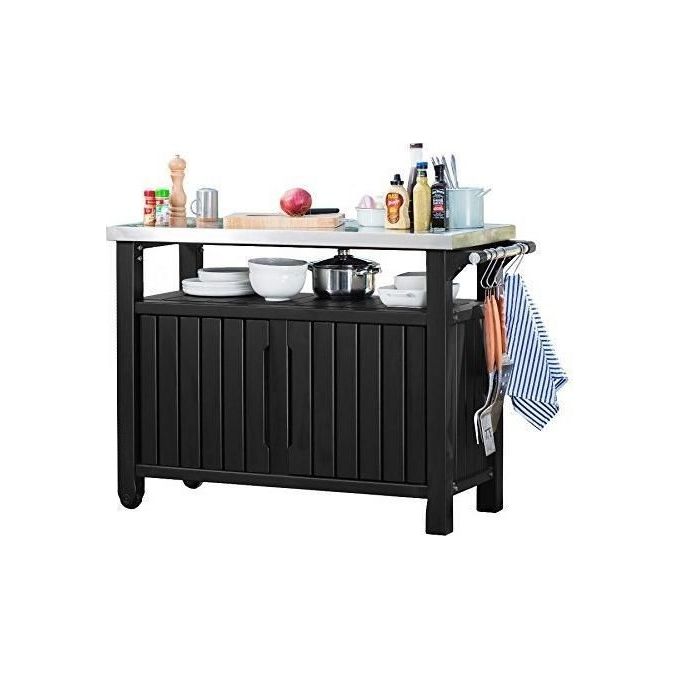 Keter tavolino in resina per BBQ con due ruote e due ante 123,70x54x90h UNITY XL grafite