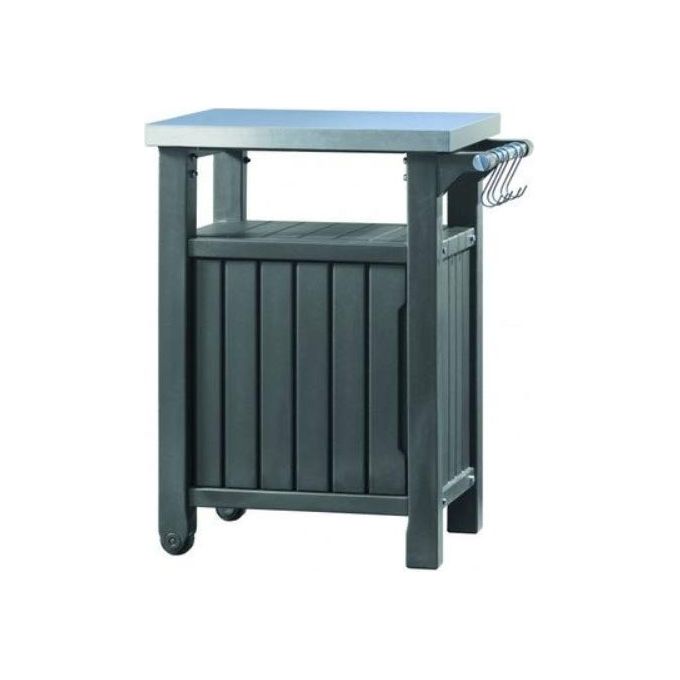 Keter tavolino in resina per BBQ con due ruote e un'anta 70x54x90h UNITY grafite