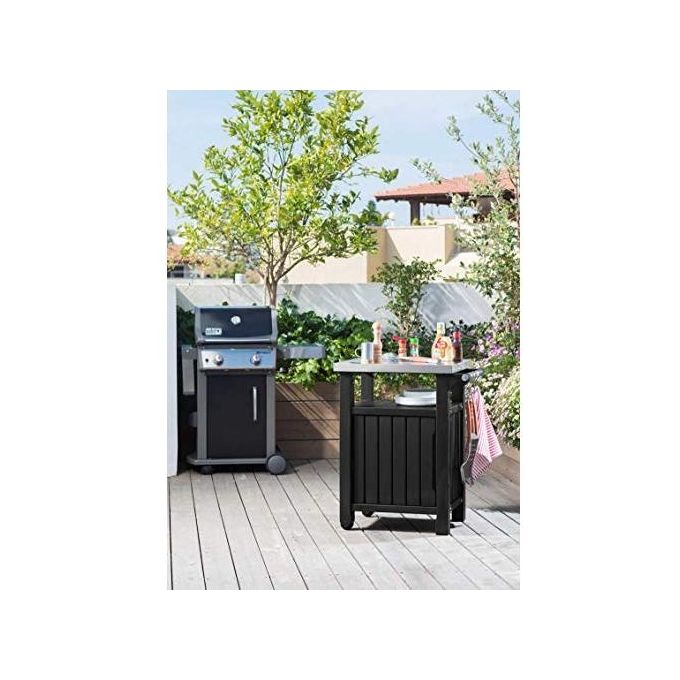 Keter tavolino in resina per BBQ con due ruote e un'anta 70x54x90h UNITY grafite