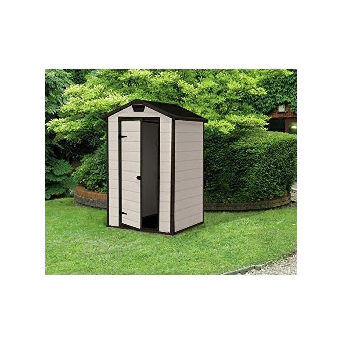 Keter K240024 Manor 4x3 Casetta da Giardino in Resina Porta Singola Tetto a Due Falde Pavimento Incluso Lucchettabile colore Beige